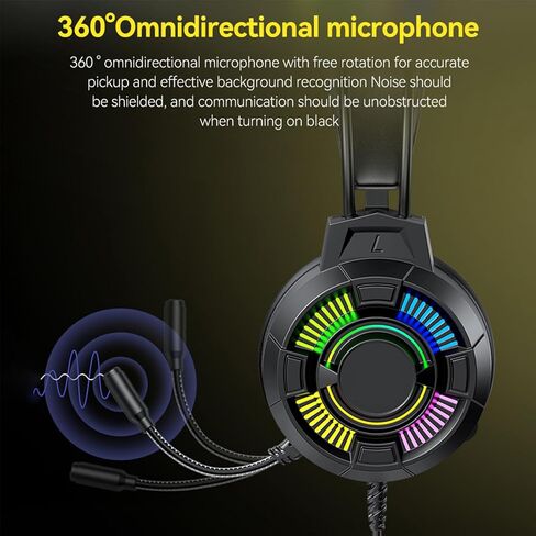 USB Wired Gaming Headset, RGB Lighting Gaming Headphones with 7.1 Surround Sound, 50mm Drivers, Over Ear Comfort, Lightweight, for PC in Saudi Arabia