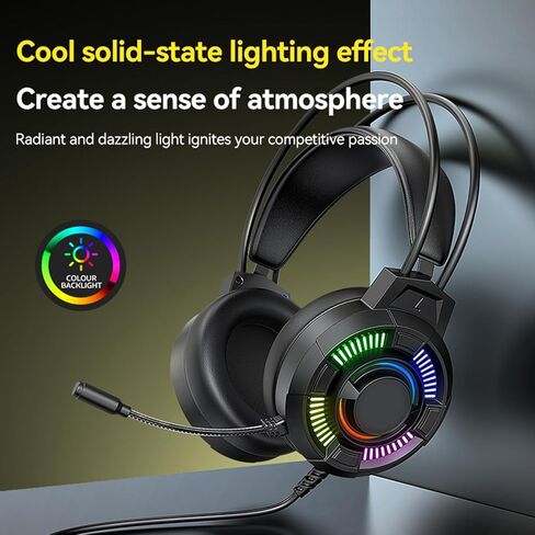 USB Wired Gaming Headset, RGB Lighting Gaming Headphones with 7.1 Surround Sound, 50mm Drivers, Over Ear Comfort, Lightweight, for PC in Saudi Arabia