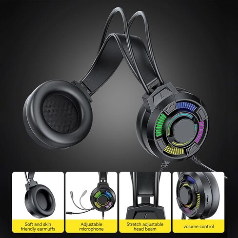 USB Wired Gaming Headset, RGB Lighting Gaming Headphones with 7.1 Surround Sound, 50mm Drivers, Over Ear Comfort, Lightweight, for PC in Saudi Arabia