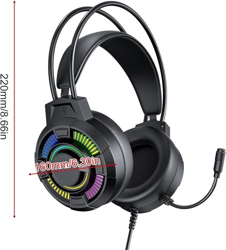 USB Wired Gaming Headset, RGB Lighting Gaming Headphones with 7.1 Surround Sound, 50mm Drivers, Over Ear Comfort, Lightweight, for PC in Saudi Arabia