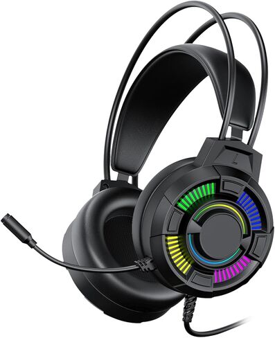 سماعة ألعاب EBTOOLS RGB، سماعات رأس بصوت محيطي 7.1 مع محركات ديناميكية مقاس 50 مم وتصميم خفيف الوزن، لألعاب الكمبيوتر والوسائط المتعددة in Saudi Arabia