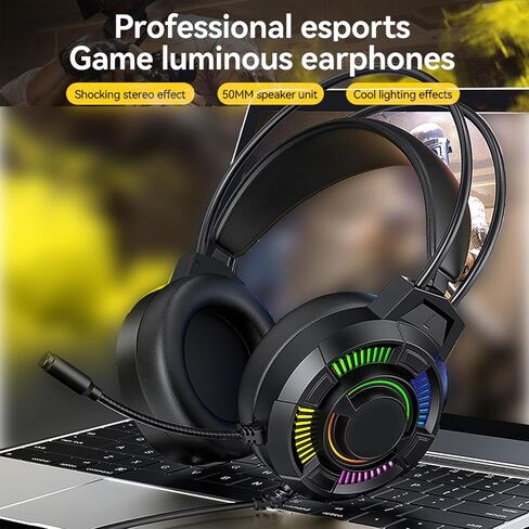 سماعة ألعاب EBTOOLS RGB، سماعات رأس بصوت محيطي 7.1 مع محركات ديناميكية مقاس 50 مم وتصميم خفيف الوزن، لألعاب الكمبيوتر والوسائط المتعددة in Saudi Arabia