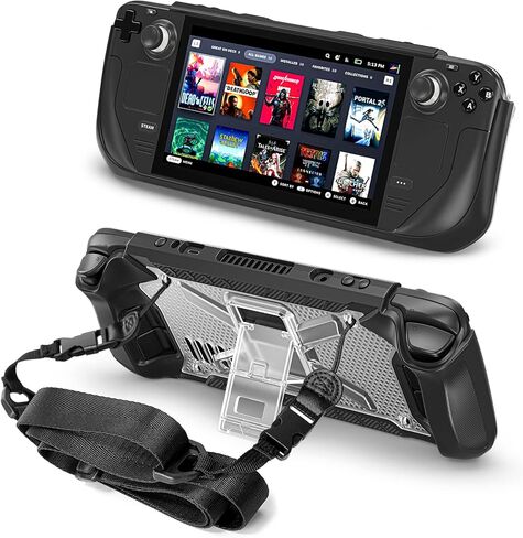 Full Protective Shockproof Case for Steam Deck, Back Shell Case Cover Compatible with Steam Deck,with Kicstand + Shoulder Strap (Black) in Saudi Arabia