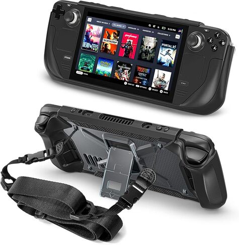 Full Protective Shockproof Case for Steam Deck, Back Shell Case Cover Compatible with Steam Deck,with Kicstand + Shoulder Strap (Black) in Saudi Arabia