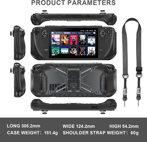 Full Protective Shockproof Case for Steam Deck, Back Shell Case Cover Compatible with Steam Deck,with Kicstand + Shoulder Strap (Black) in Saudi Arabia
