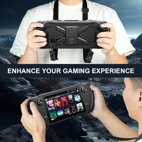Full Protective Shockproof Case for Steam Deck, Back Shell Case Cover Compatible with Steam Deck,with Kicstand + Shoulder Strap (Black) in Saudi Arabia