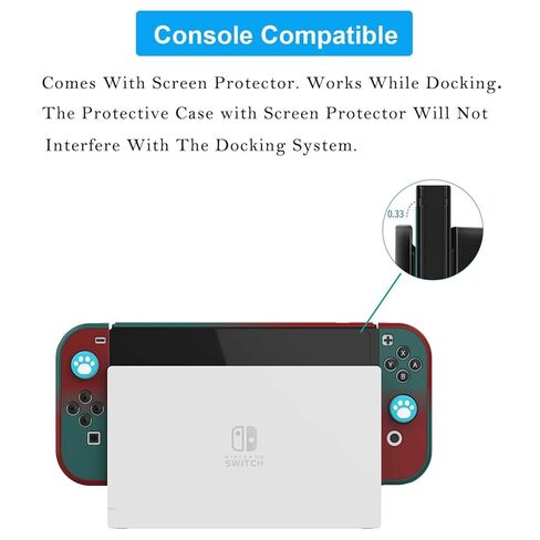 حافظة COMCOOL قابلة للإرساء لجهاز Nintendo Switch Oled - [حماية من السقوط من الدرجة العسكرية بطول 9 أقدام] [مع واقي شاشة من الزجاج المقسى ومقابض الإبهام] غطاء واقٍ لجهاز Nintendo Switch Oled - أحمر متوسط ​​أخضر in Kuwait