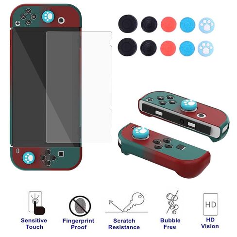 حافظة COMCOOL قابلة للإرساء لجهاز Nintendo Switch Oled - [حماية من السقوط من الدرجة العسكرية بطول 9 أقدام] [مع واقي شاشة من الزجاج المقسى ومقابض الإبهام] غطاء واقٍ لجهاز Nintendo Switch Oled - أحمر متوسط ​​أخضر in Kuwait