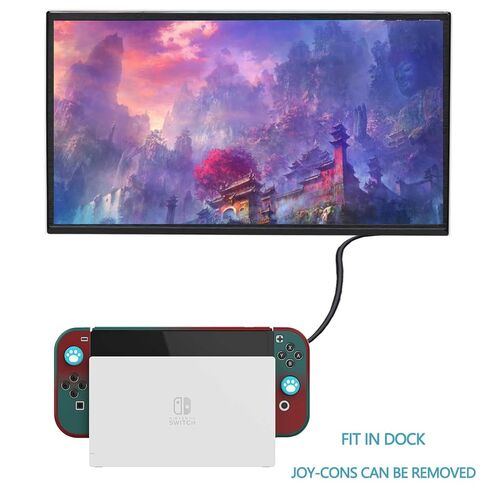 حافظة COMCOOL قابلة للإرساء لجهاز Nintendo Switch Oled - [حماية من السقوط من الدرجة العسكرية بطول 9 أقدام] [مع واقي شاشة من الزجاج المقسى ومقابض الإبهام] غطاء واقٍ لجهاز Nintendo Switch Oled - أحمر متوسط ​​أخضر in Kuwait
