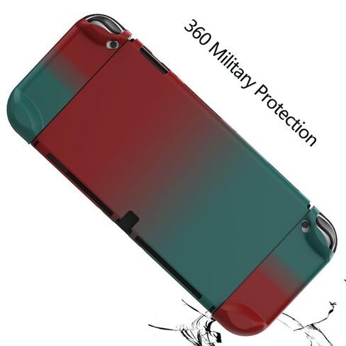 حافظة COMCOOL قابلة للإرساء لجهاز Nintendo Switch Oled - [حماية من السقوط من الدرجة العسكرية بطول 9 أقدام] [مع واقي شاشة من الزجاج المقسى ومقابض الإبهام] غطاء واقٍ لجهاز Nintendo Switch Oled - أحمر متوسط ​​أخضر in Kuwait