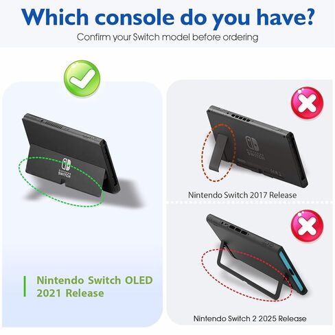 حافظة COMCOOL قابلة للإرساء لجهاز Nintendo Switch Oled - [حماية من السقوط من الدرجة العسكرية بطول 9 أقدام] [مع واقي شاشة من الزجاج المقسى ومقابض الإبهام] غطاء واقٍ لجهاز Nintendo Switch Oled - أحمر متوسط ​​أخضر in Kuwait