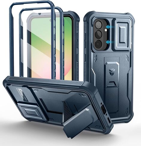 حافظة Dexnor لهاتف Samsung Galaxy A56-5G، [إطاران أماميان] [غطاء كاميرا منزلق مغناطيسي مدمج ومسند] حافظة هاتف شديدة التحمل مقاومة للصدمات مع واقي شاشة، 6.7 بوصة أسود in Saudi Arabia