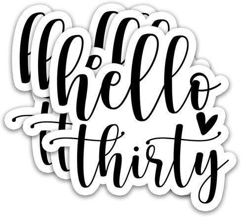 (3 قطع) ملصق Hello Thirty - ملصقات عيد الميلاد الثلاثين من الفينيل مقاومة للماء لتزيين حفلات عيد الميلاد الثلاثين للكمبيوتر المحمول، زجاجة مياه، سجل القصاصات، مجلة، مقاس 3 بوصة × 2.8 بوصة in Kuwait
