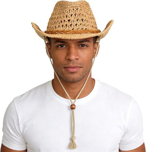 Western Cowboy Straw Hat for Men Women Wide Brim Cowgirl Cap Shapeable Packable Beach Sun Cap UPF 50+ Fedora Panama Hat in Saudi Arabia