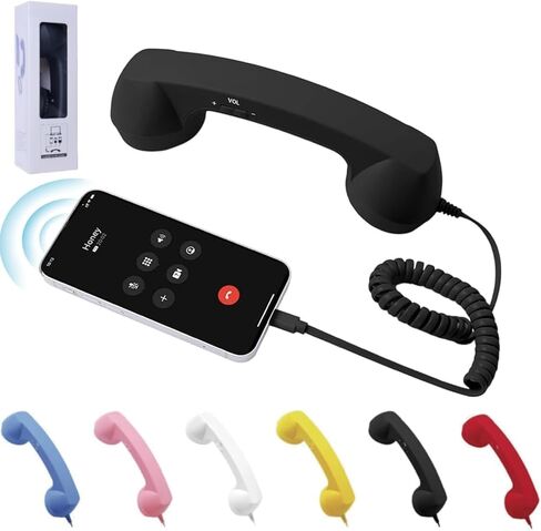 سماعة هاتف ريترو لهاتف iPhone، سماعة هاتف ريترو USB C، مستقبل هاتف من النوع C، قابس صوت شفاف للمكالمات ومحادثات الفيديو (أسود، النوع C) in Kuwait