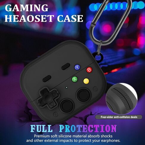 Compatible with Samsung Galaxy Buds 3 FE (2025) / Buds3 Pro (2024) / Buds 3 (2024) Classic Cool Funny Game Case Shock-Proof Protective Silicone with Secure Lock Clip - Black in Saudi Arabia