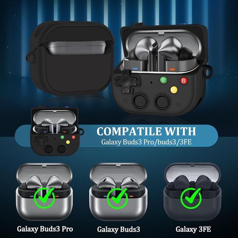 Compatible with Samsung Galaxy Buds 3 FE (2025) / Buds3 Pro (2024) / Buds 3 (2024) Classic Cool Funny Game Case Shock-Proof Protective Silicone with Secure Lock Clip - Black in Saudi Arabia
