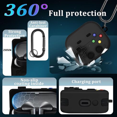 Compatible with Samsung Galaxy Buds 3 FE (2025) / Buds3 Pro (2024) / Buds 3 (2024) Classic Cool Funny Game Case Shock-Proof Protective Silicone with Secure Lock Clip - Black in Saudi Arabia