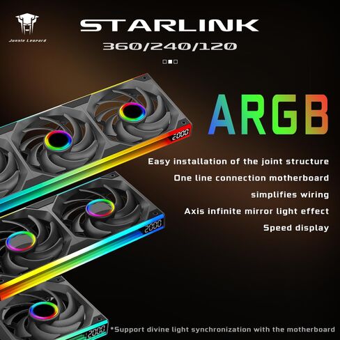 Jungle Leopard Star-Link 240 ARGB PC Reverse Blade Case Fan - Integrated -Type Infinity Mirror Design with 3 x 120mm ARGB&PWM Fans, Suitable for Computer Case(Black Forward 240mm) in Kuwait