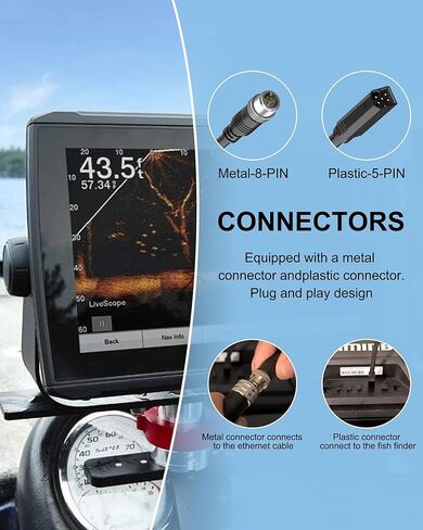 كابل محول WUKUR 720074-1 AS EC QDE Ethernet متوافق مع نماذج Humminbird Fish Finders Helix 7، 8، 9، 10، 12، 15، G2N، G3N، G4N، 5 دبابيس إلى 8 دبابيس، 1.6 قدم in Kuwait