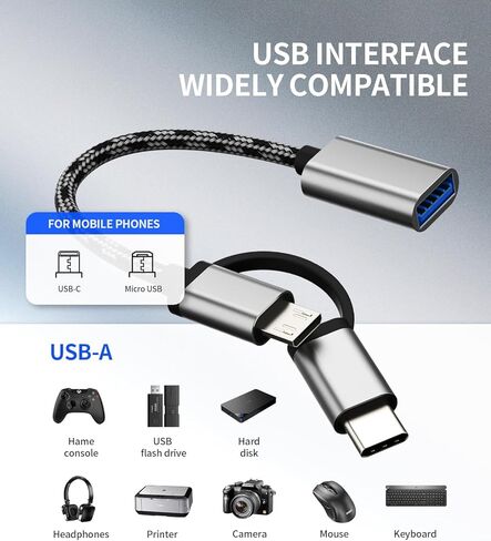 USB C Micro USB male to USB Female Adapter(2in1)OTG 3.0 Cable Port for Apple for iPhone 16 15 pro max Type C Android Adaptor for iPad USB-A Keyboard Mouse Connector Flash Drive compatible for Samsung in Saudi Arabia