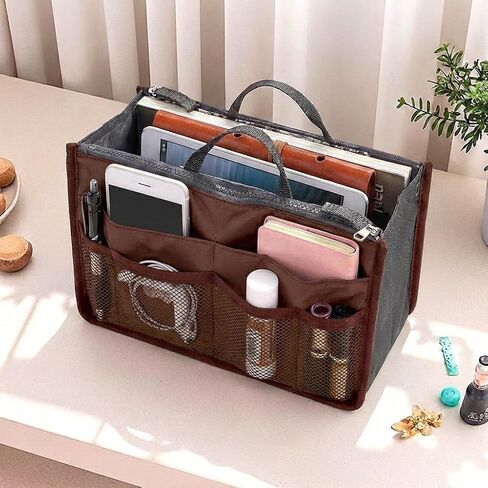 Organizer Insert Bag Polyester 20L Large Capacity Cosmetic Liner Bag Portable Multicoloured Insert Handbag for Business Cosmetic Makeup Storage in Saudi Arabia
