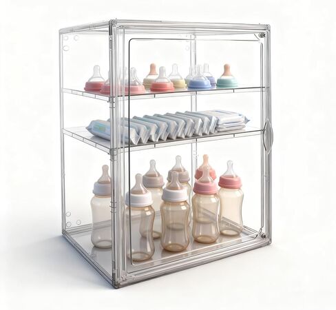 Baby Bottle Organizer, 3 Tiers Adjustable Clear Acrylic Storage Station Case Box Container for Bottles, Pacifiers, Pump Parts, Bottle Organizer Baby for Countertop and Cabinet (M) in Saudi Arabia