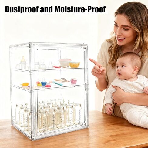 Baby Bottle Organizer, 3 Tiers Adjustable Clear Acrylic Storage Station Case Box Container for Bottles, Pacifiers, Pump Parts, Bottle Organizer Baby for Countertop and Cabinet (M) in Saudi Arabia