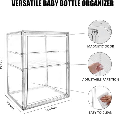 Baby Bottle Organizer, 3 Tiers Adjustable Clear Acrylic Storage Station Case Box Container for Bottles, Pacifiers, Pump Parts, Bottle Organizer Baby for Countertop and Cabinet (M) in Saudi Arabia
