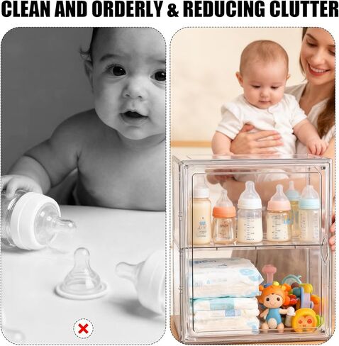 Baby Bottle Organizer, 3 Tiers Adjustable Clear Acrylic Storage Station Case Box Container for Bottles, Pacifiers, Pump Parts, Bottle Organizer Baby for Countertop and Cabinet (M) in Saudi Arabia