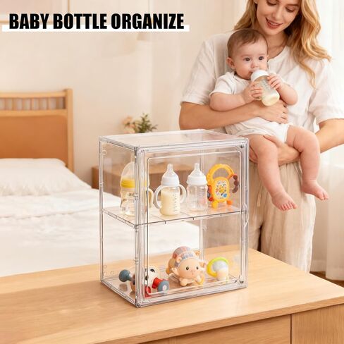 Baby Bottle Organizer, 3 Tiers Adjustable Clear Acrylic Storage Station Case Box Container for Bottles, Pacifiers, Pump Parts, Bottle Organizer Baby for Countertop and Cabinet (M) in Saudi Arabia