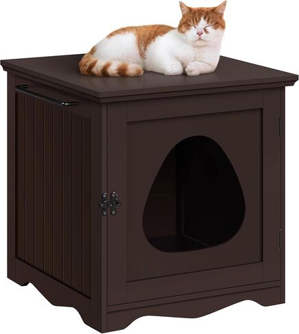 Yaheetech Cat Litter Box Furniture, Indoor Litter Box Enclosure Hidden Cat Washroom Night Stand Decorative Cat House Side Table, Indoor Pet Crate Storage Bench for Small Cat Kitten in Saudi Arabia