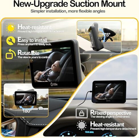 شاشة سيارة Ellie Baby، شاشة المقعد الخلفي 2K UHD مع رؤية ليلية ملونة، تتبع الوجه، شاشة مزدوجة لطفلين، كاميرا أطفال واسعة الرؤية للسيارة، التقاط فيديو ذكي والتحكم في التطبيق in Kuwait