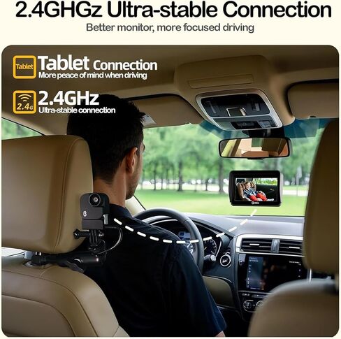 شاشة سيارة Ellie Baby، شاشة المقعد الخلفي 2K UHD مع رؤية ليلية ملونة، تتبع الوجه، شاشة مزدوجة لطفلين، كاميرا أطفال واسعة الرؤية للسيارة، التقاط فيديو ذكي والتحكم في التطبيق in Kuwait