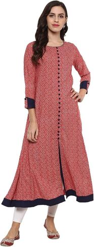 Yash Gallery Women's Rayon Geometric Print A-Line Kurtis in Saudi Arabia