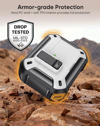 حافظة MoKo لـ AirPods Pro 2 مع قفل - متوافقة مع MagSafe وحامل الهاتف والفتح التلقائي لحافظة AirPods Pro الجيل الثاني/الأول، غطاء واقٍ من الدرجة العسكرية مع مجموعة منظف، أبيض + أسود in Kuwait