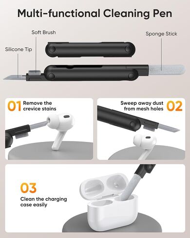 حافظة MoKo لـ AirPods Pro 2 مع قفل - متوافقة مع MagSafe وحامل الهاتف والفتح التلقائي لحافظة AirPods Pro الجيل الثاني/الأول، غطاء واقٍ من الدرجة العسكرية مع مجموعة منظف، أبيض + أسود in Kuwait