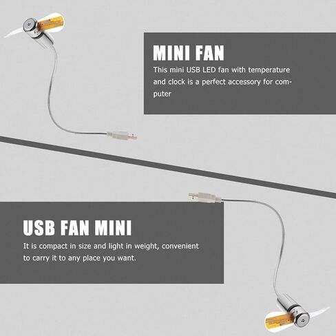 مروحة ساعة USB من Housoutil مع شاشة LED لدرجة الحرارة، مروحة كمبيوتر USB صغيرة للمكتب المنزلي والسفر in Kuwait