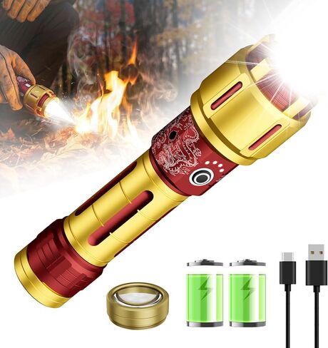 مصابيح SKYFIRE 2503 LED القابلة لإعادة الشحن، 10000 مللي أمبير في الساعة فائقة السطوع 3000 لومن عالية مصباح يدوي تكتيكي زوومابلي 10 أوضاع مقاومة للماء للمنزل والتخييم والطوارئ والمشي لمسافات طويلة في الهواء الطلق وعيد الميلاد باللون الأحمر in Kuwait