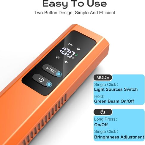 EDC Flashlight 4 in 1 Pocket Magnetic Slim Flat Flashlight High Lumens Work Light with Green Beam & UV Light & Warning Light Combo EDC Rechargeable LT-010 (Orange Color) in Saudi Arabia