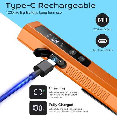 EDC Flashlight 4 in 1 Pocket Magnetic Slim Flat Flashlight High Lumens Work Light with Green Beam & UV Light & Warning Light Combo EDC Rechargeable LT-010 (Orange Color) in Saudi Arabia