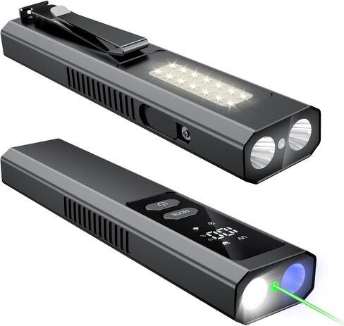EDC Flashlight 4 in 1 Pocket Magnetic Slim Flat Flashlight High Lumens Work Light with Green Beam & UV Light & Warning Light Combo EDC Rechargeable LT-010 (Orange Color) in Saudi Arabia