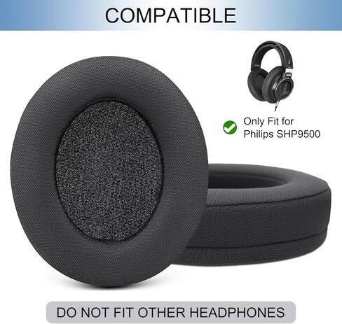 استبدال وسائد الأذن من GEVO متوافق مع سماعات الرأس فوق الأذن Philips SHP9500/SHP9500S، وسائد الأذن لـ SHP9500/SHP9500S مع رغوة الذاكرة وعزل الضوضاء (شبكة سوداء) in Kuwait