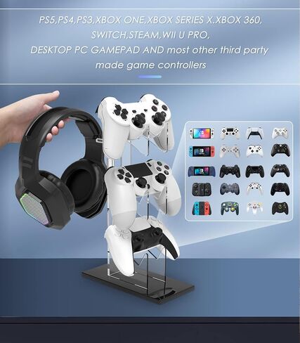 حامل سماعة رأس لوحدة التحكم، حامل وحدة تحكم ألعاب أكريليك ثلاثي الطبقات متوافق مع PS4، PS5، PC، Xbox، التصميم العالمي in Saudi Arabia