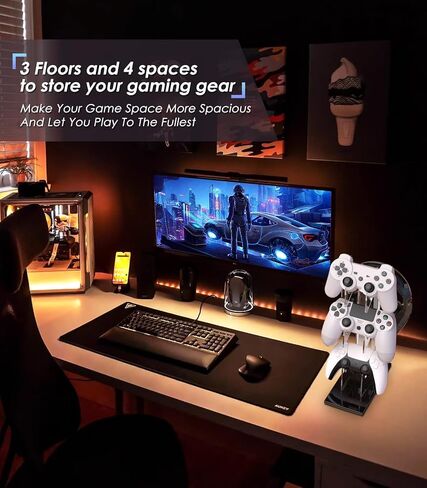 حامل سماعة رأس لوحدة التحكم، حامل وحدة تحكم ألعاب أكريليك ثلاثي الطبقات متوافق مع PS4، PS5، PC، Xbox، التصميم العالمي in Saudi Arabia