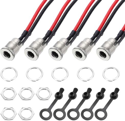 MECCANIXITY 5pcs DC-099 DC مقبس سلك الطاقة، 30V 12A 5.5x2.5mm 2Pin لوحة تركيب مقبس موصل مع غطاء مقاوم للماء لغسالة الجوز، أسلاك ملحومة مسبقًا للأجهزة الإلكترونية، 100 مم in Kuwait