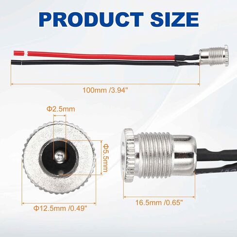 MECCANIXITY 5pcs DC-099 DC مقبس سلك الطاقة، 30V 12A 5.5x2.5mm 2Pin لوحة تركيب مقبس موصل مع غطاء مقاوم للماء لغسالة الجوز، أسلاك ملحومة مسبقًا للأجهزة الإلكترونية، 100 مم in Kuwait