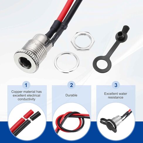 MECCANIXITY 5pcs DC-099 DC مقبس سلك الطاقة، 30V 12A 5.5x2.5mm 2Pin لوحة تركيب مقبس موصل مع غطاء مقاوم للماء لغسالة الجوز، أسلاك ملحومة مسبقًا للأجهزة الإلكترونية، 100 مم in Kuwait