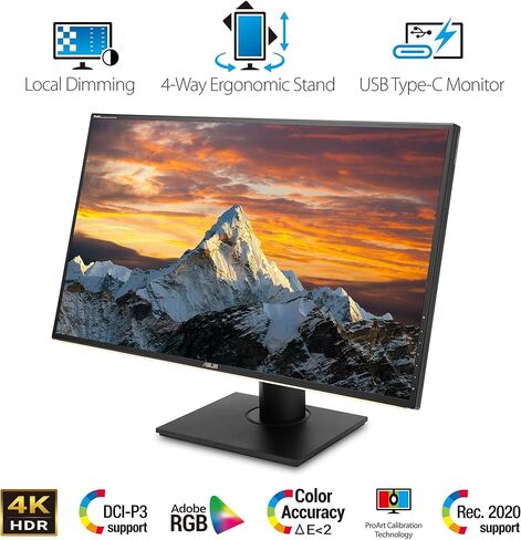 شاشة Asus ProArt PA329C مقاس 32 بوصة 4K (3840 × 2160) HDR10 Displayhdr600 100% Adobe RGB IPS Eye Care DisplayPort USB Type-C HDMI، أسود (متجدد) in Kuwait