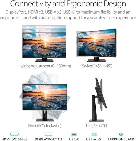 شاشة Asus ProArt PA329C مقاس 32 بوصة 4K (3840 × 2160) HDR10 Displayhdr600 100% Adobe RGB IPS Eye Care DisplayPort USB Type-C HDMI، أسود (متجدد) in Kuwait